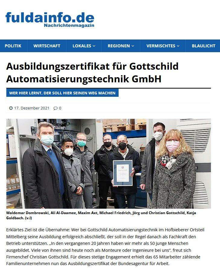 Artile Ausbildungszertifiktat Gottschild